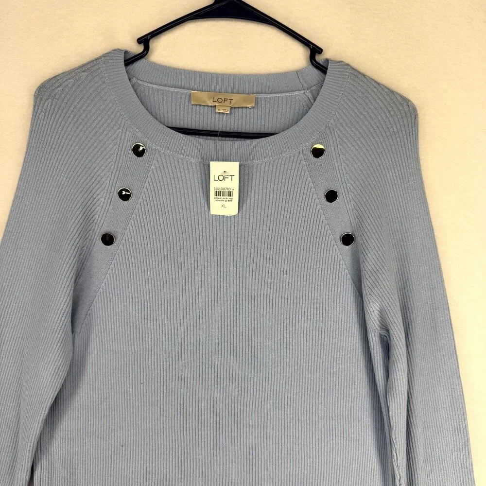 Loft Light Blue Sweater with Gold Buttons Womens Size XL NEW WITH‎ TAGS - Picture 5 of 10